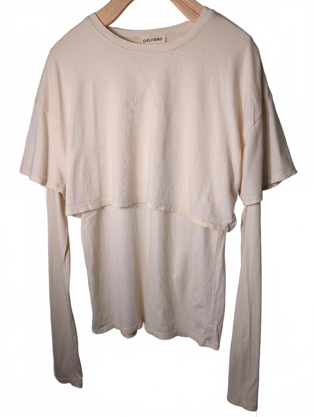 GRLFRND Cream 100% Cotton Layered Long Sleeve Shirt Small Baggy Streetwear Fall